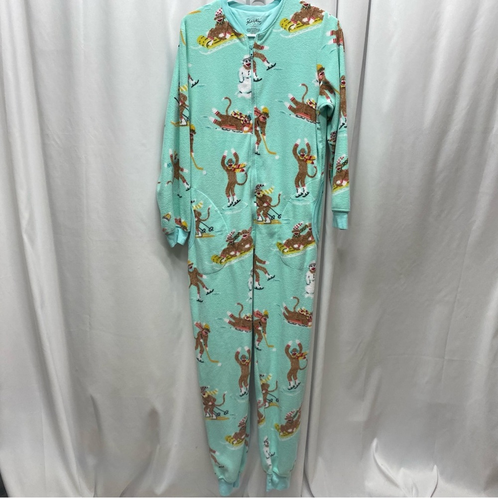 Nick & Nora women's size small one piece pjs all in one pockets sock monkeys